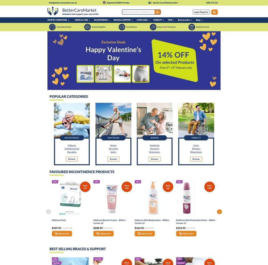 BetterCareMarket homepage before migration — legacy Magento Luma theme
