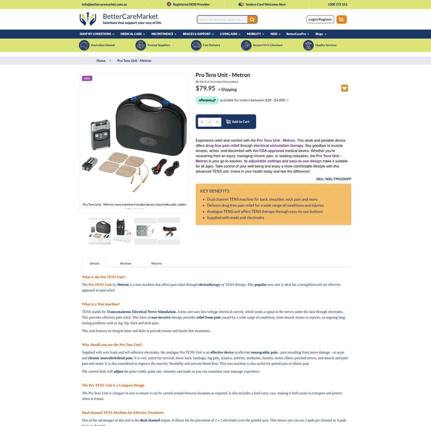BetterCareMarket product detail page on Magento Luma theme before Hyvä migration